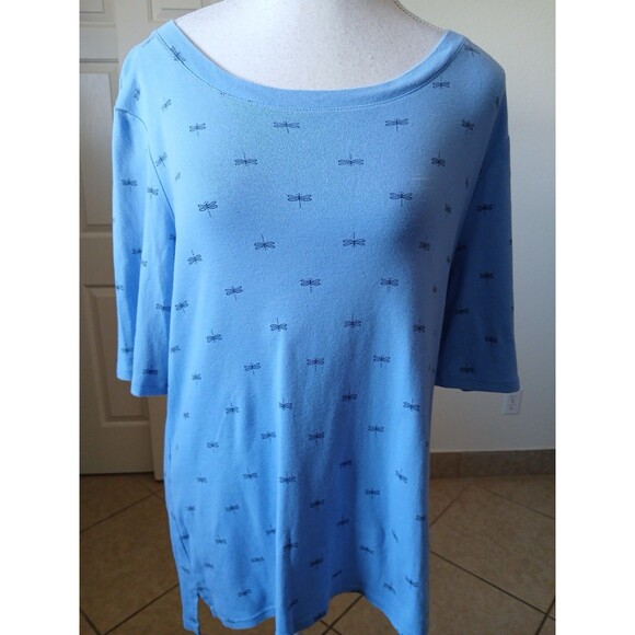 CROFT & BARROW Womens T-shirt Dragonfly Blue 100% Cotton Short‎ Sleeve Large - Picture 1 of 13